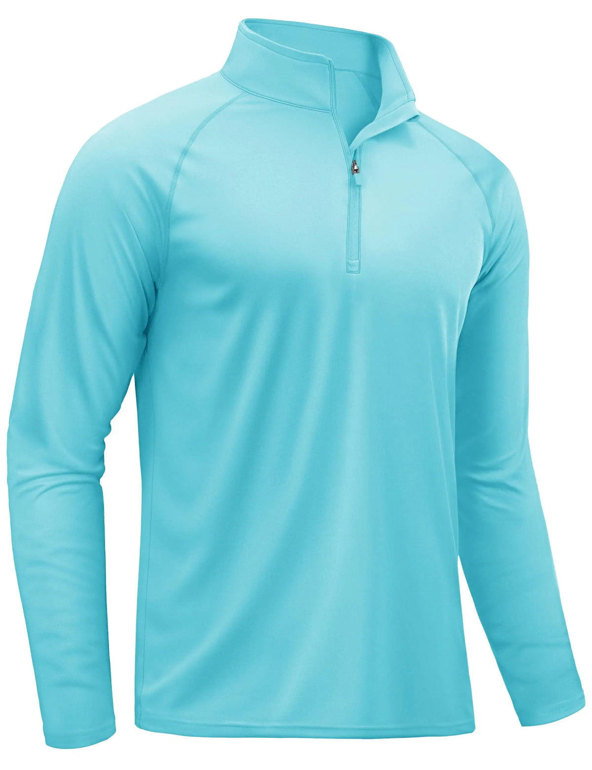 Light blue men's long sleeve shirt with a quarter-zip collar and athletic fit.