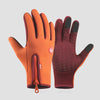 A pair of orange and maroon touchscreen gloves for cycling and hiking