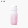 A pink squeezable cycling water bottle with a white cap.