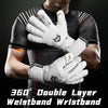 A close-up of a person wearing white double-layer wristbands on their wrists.