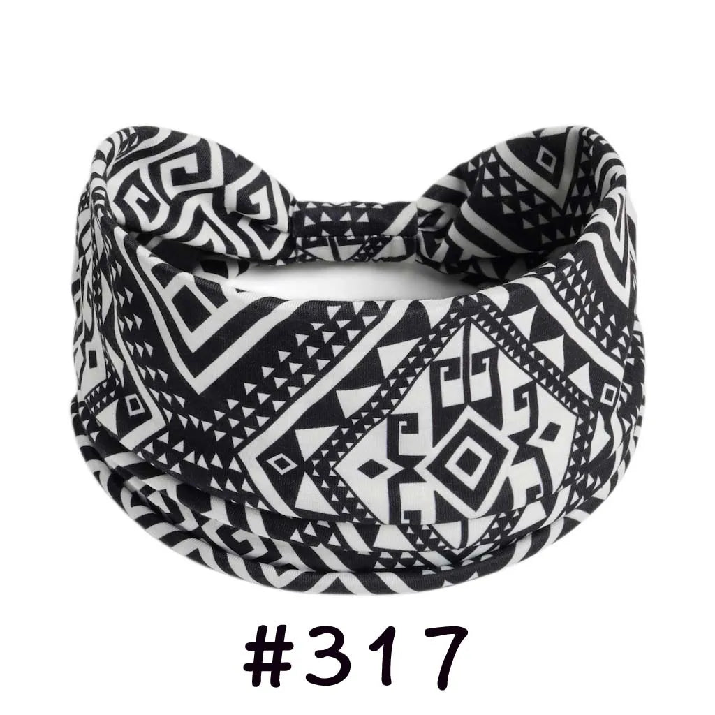 Black and white geometric patterned boho knotted cotton headbands