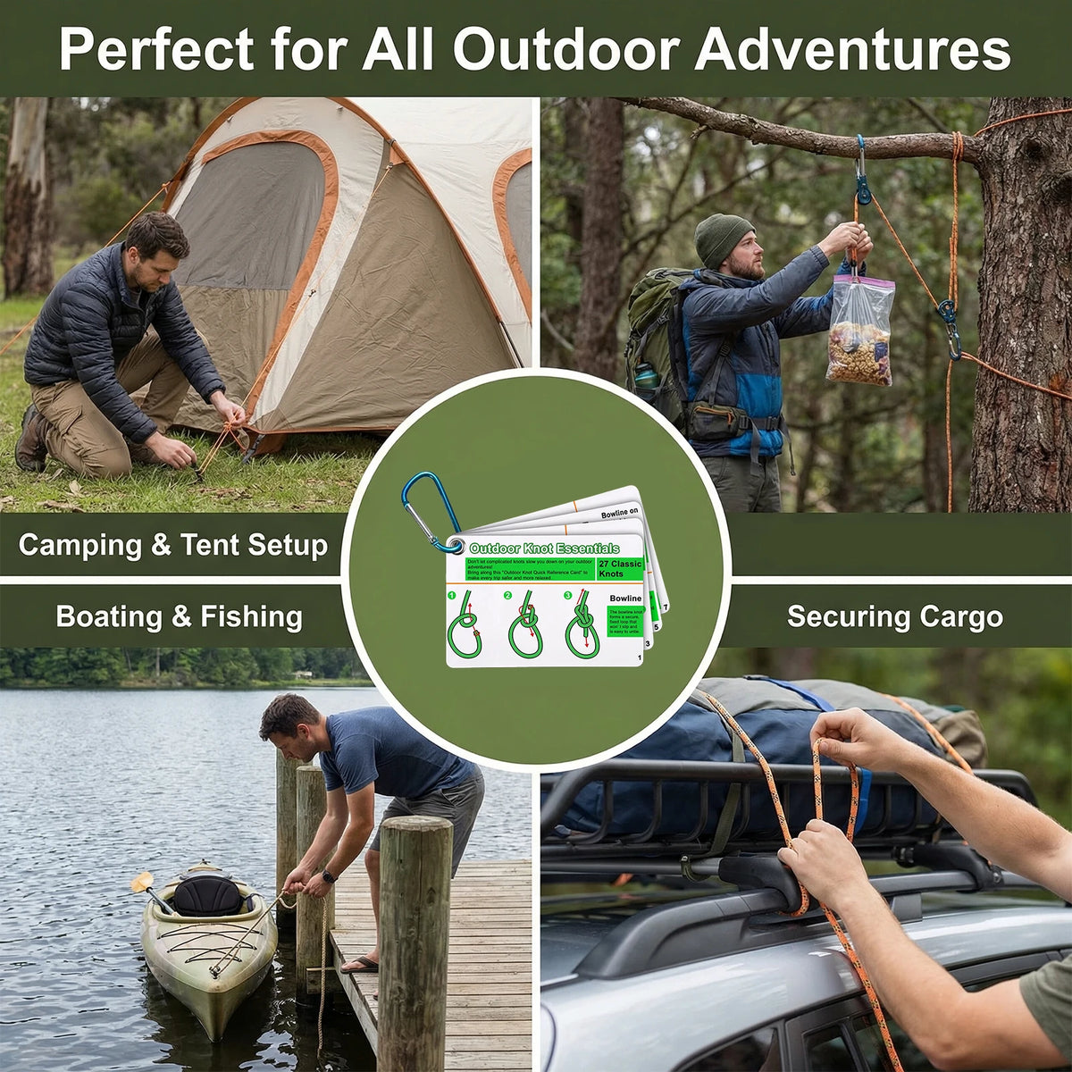 Guide set for outdoor knot essentials used in camping, boating, and securing cargo