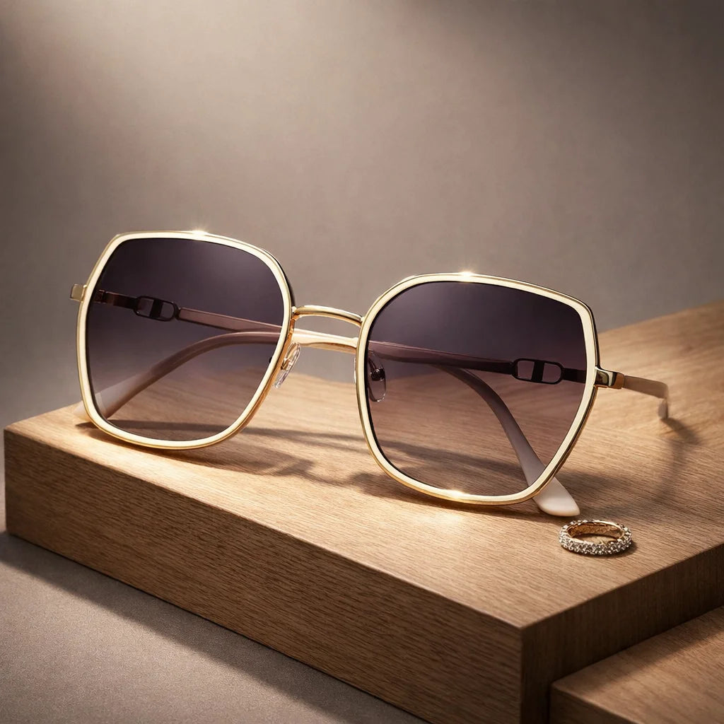 Square Frame Gradient Sunglasses with Metal Accents