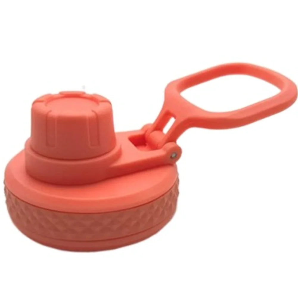 Orange leakproof silicone lid with a hinged clamp mechanism for bottles