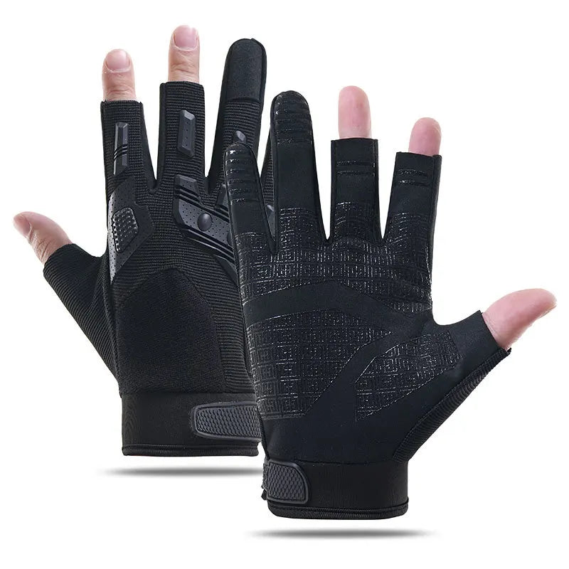 A pair of black tactical anti-slip outdoor gloves shown against a white background.