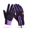 A pair of purple and black touchscreen gloves for cycling and hiking