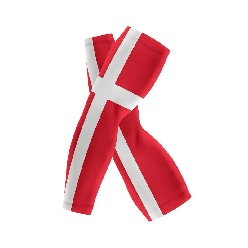 Red and white Nordic cross pattern arm sleeves for sports and sun protection
