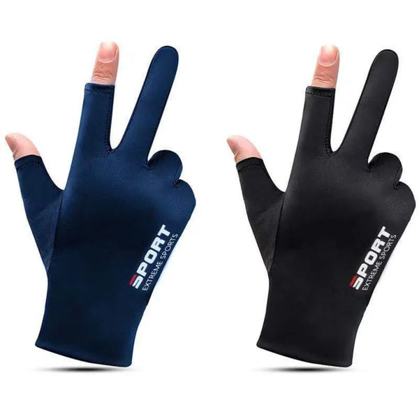 A pair of black and navy sports gloves for cycling and outdoor activities