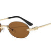 Rimless oval gradient sunglasses with gold-toned metal arms and black temple tips