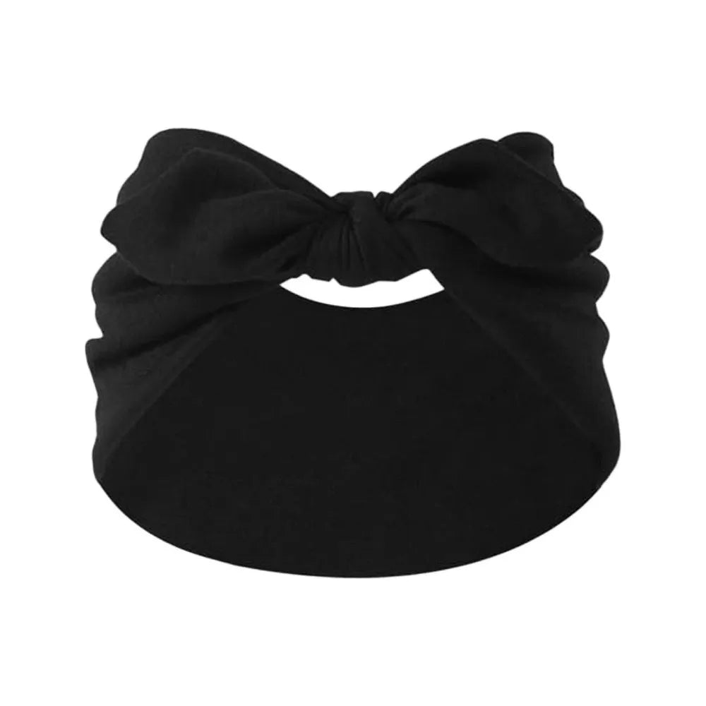 Black bohemian bunny ear headband with a large bow