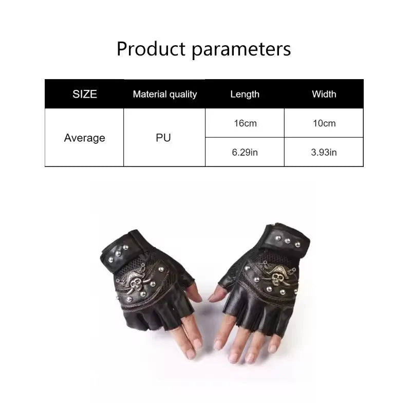 Ein Paar schwarze Lederhandschuhe für Motorrad, mit Nieten, vor weißem Hintergrund.