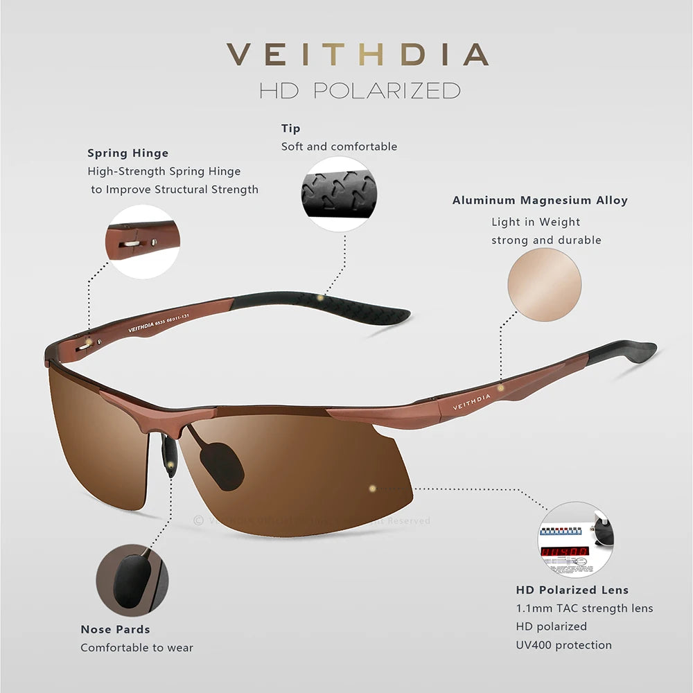 Rimless Polarized Sunglasses for Men | Lightweight Aluminum-Magnesium Frame with UV400 Protection