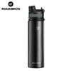 Black insulated stainless steel thermal water bottle with a silver cap and black finish.