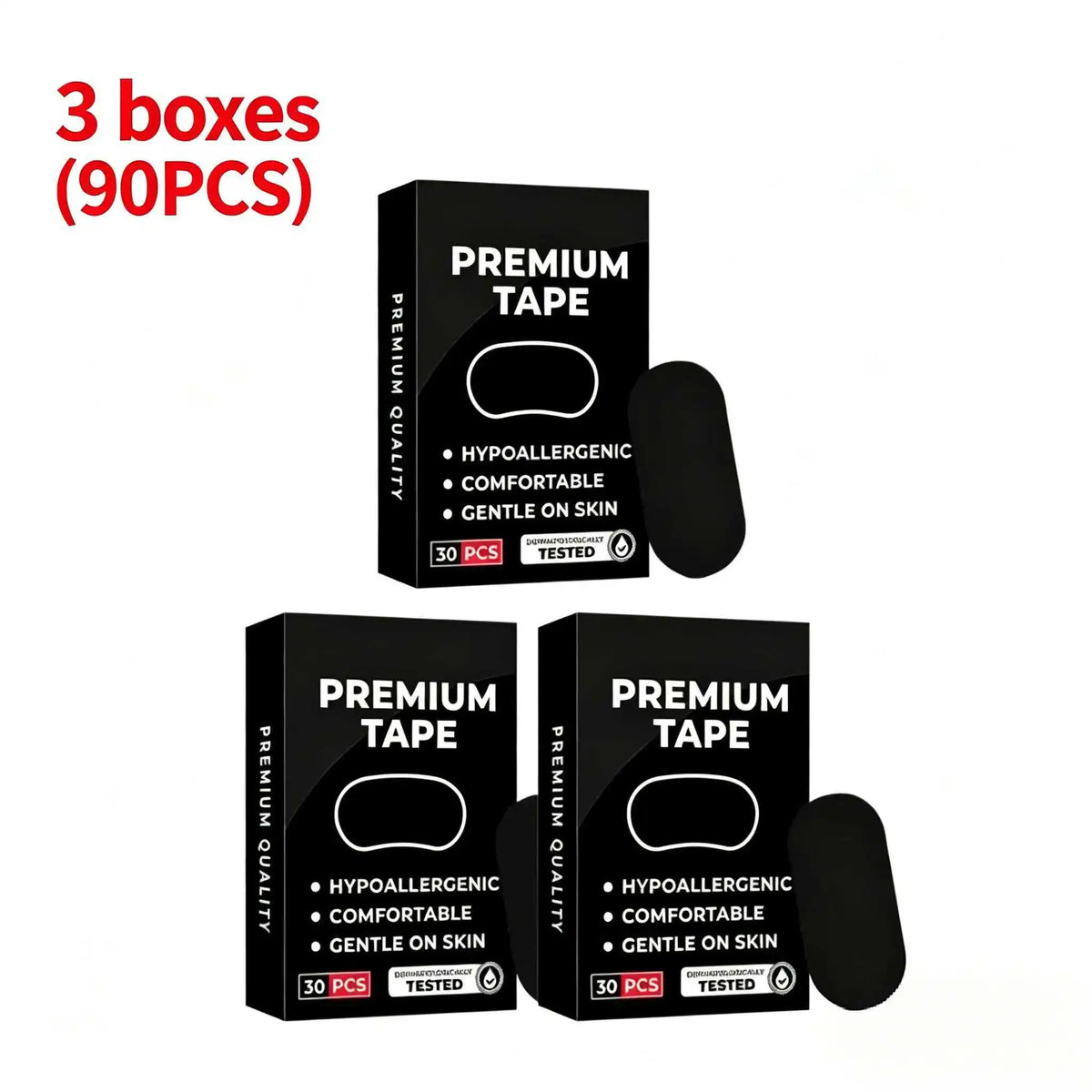 Three boxes of premium hypoallergenic medical grade anti-snoring nasal strips, each containing 30 pieces.