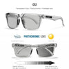 Transparent gray photochromic polarized lenses for KDEAM sunglasses shown with light and dark tint conditions