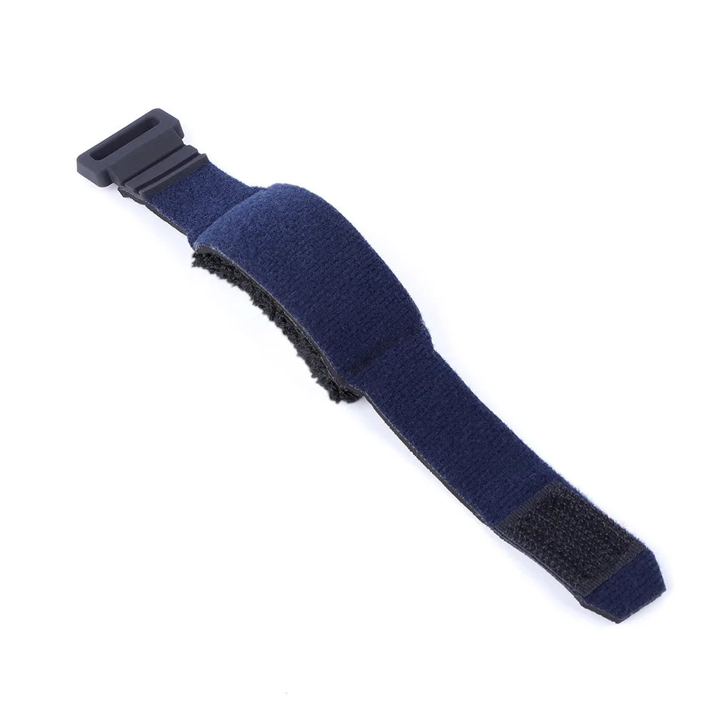 Dark blue damper tape with a black grip and fuzzy lining for string noise reduction