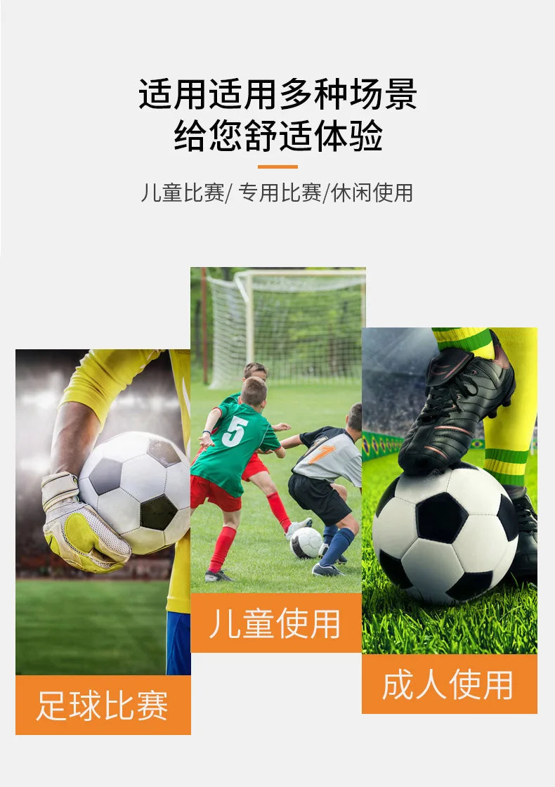 A pair of black latex football gloves being used by an adult in a soccer field.