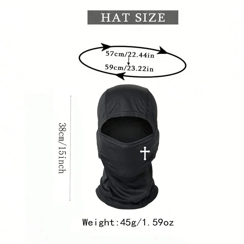 Schwarze atmungsaktive Vollgesichts-Balaclava für Skibrille mit verstellbaren Größen und Kreuzdetails