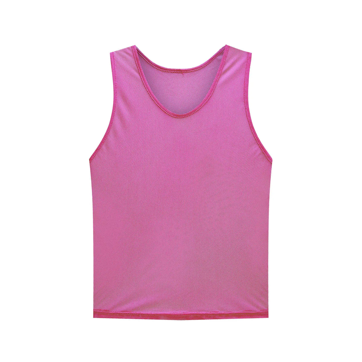 A bright pink sleeveless soccer training vest.