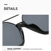 Close-up view of black UV400 double beam sunglasses showing the nasal support design.