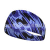 A purple and black patterned elastic sports headband shown from the side.