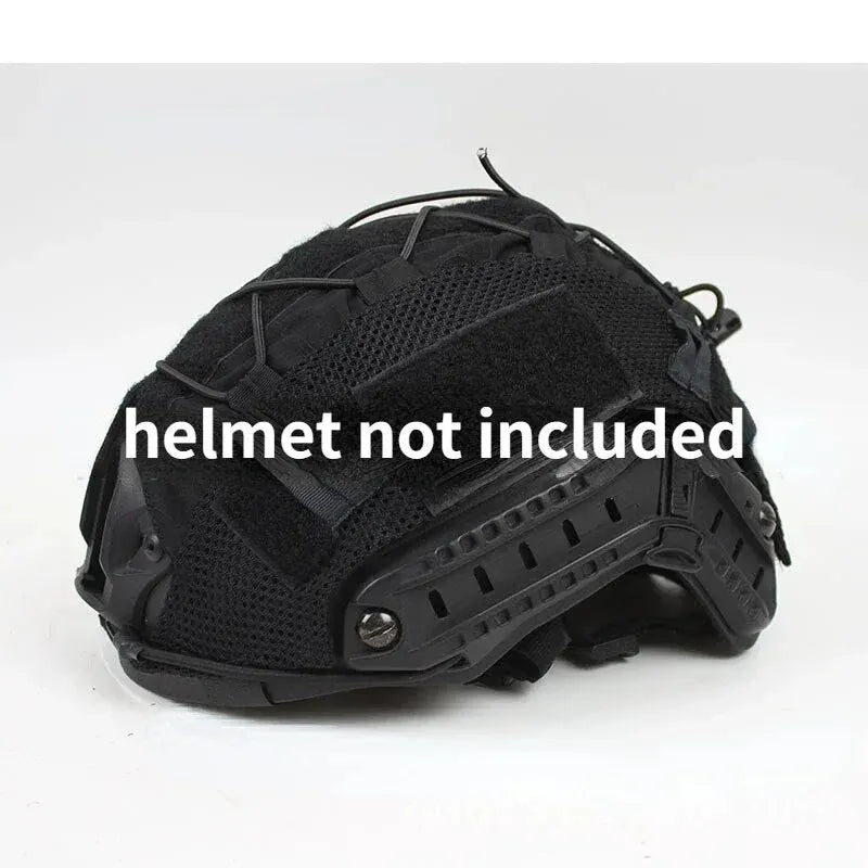 Black tactical helmet cover for airsoft and paintball, shown from above.