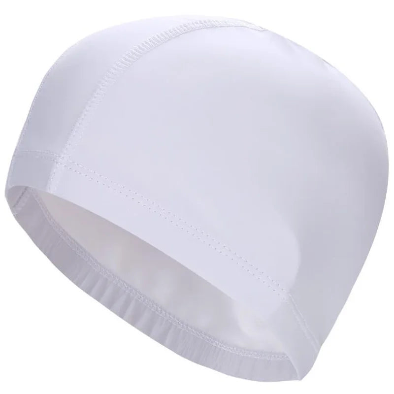 White unisex waterproof swim cap designed for long hair protection