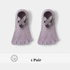 A pair of lilac five-finger invisible yoga and fitness socks with a woven design.