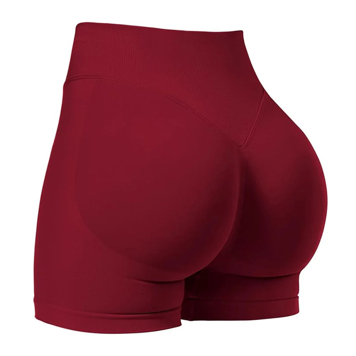 Un pantalon de yoga sans couture, taille haute, de couleur marron, vu de l'arrière.