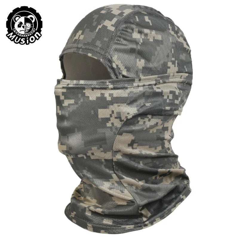 Gray camouflage mesh balaclava face mask for sun and dust protection