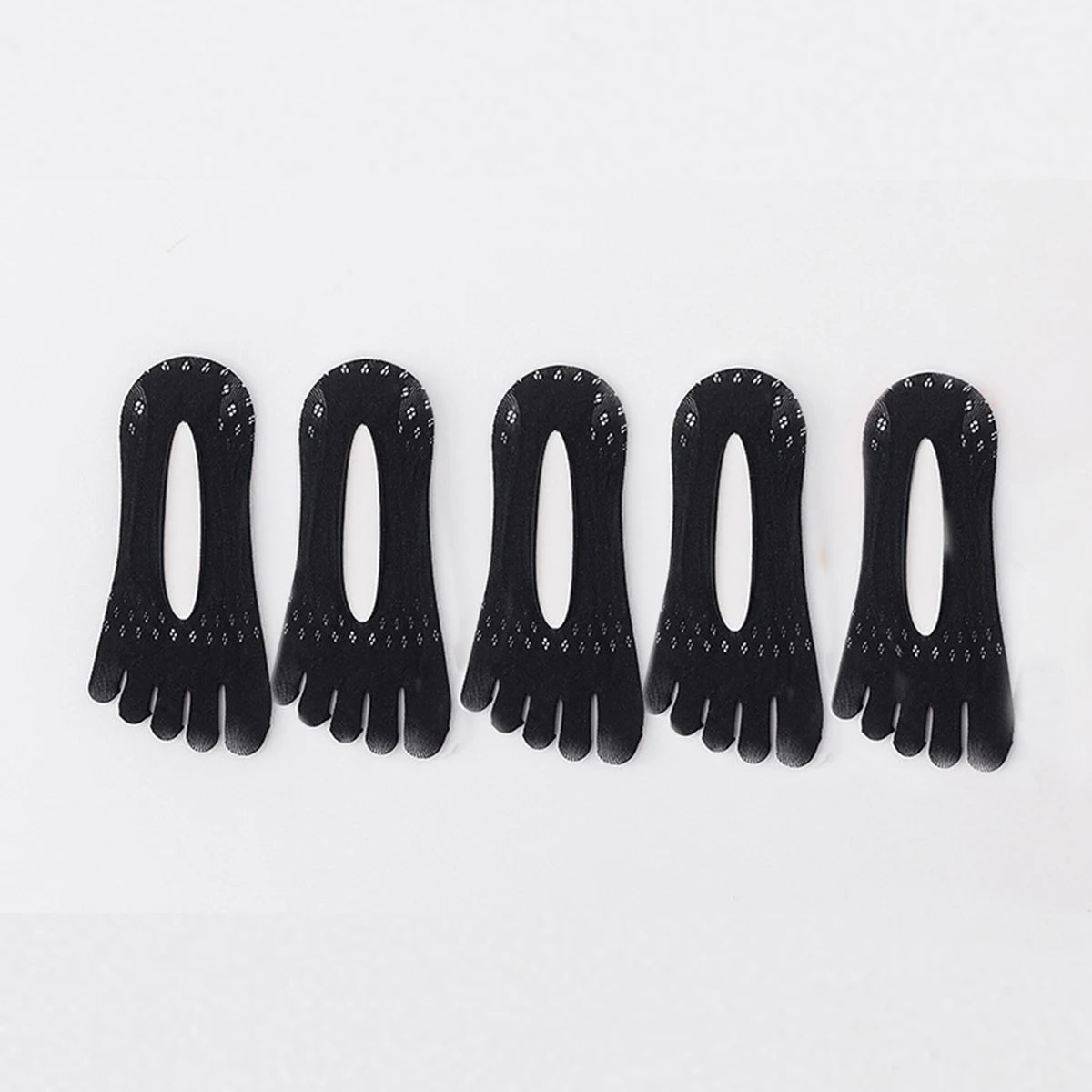 A pack of five black ultra-thin invisible boat socks displayed in a row.