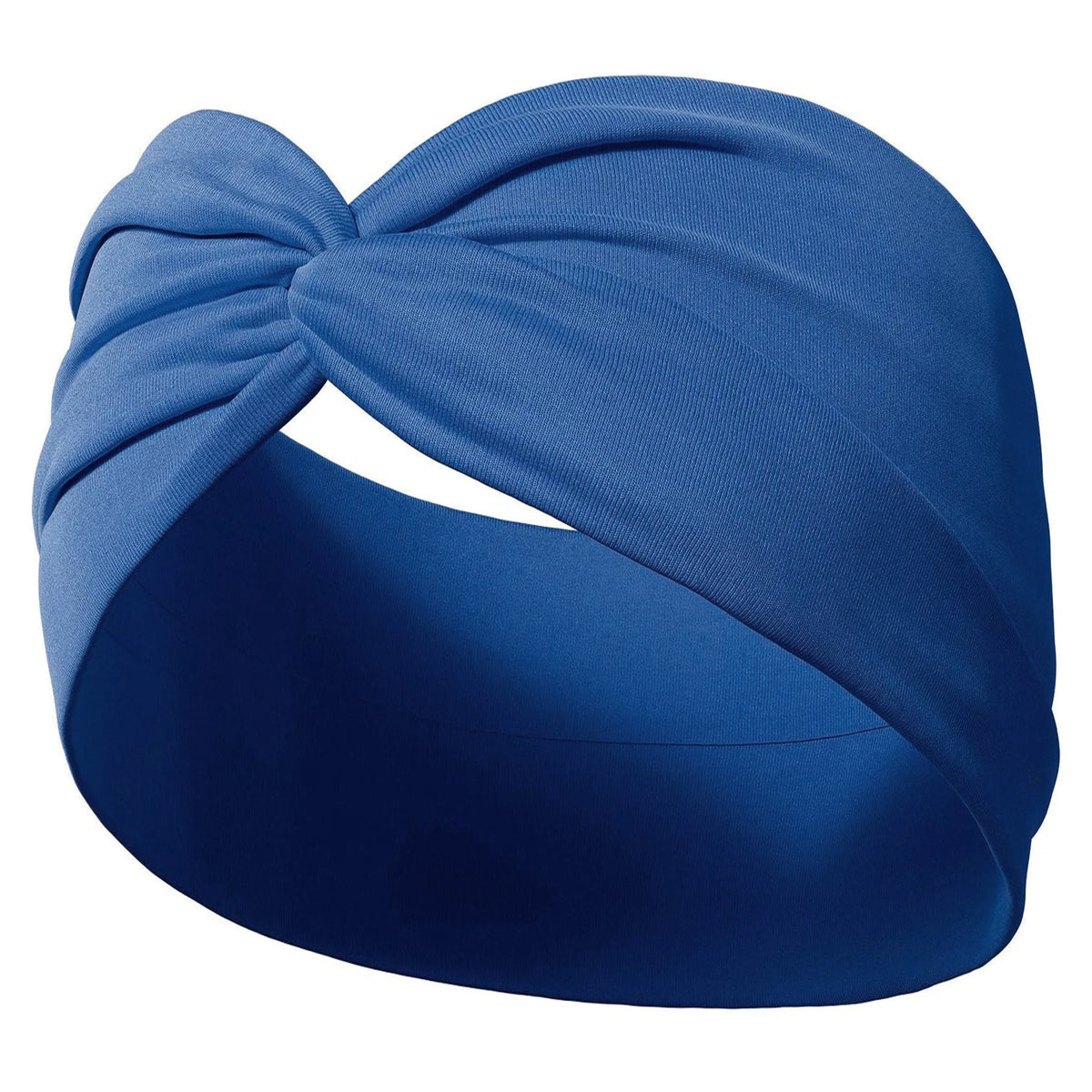 A royal blue fabric headband tied in a large bow, shown against a white background.