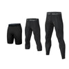 Black men's compression leggings shown in various views
