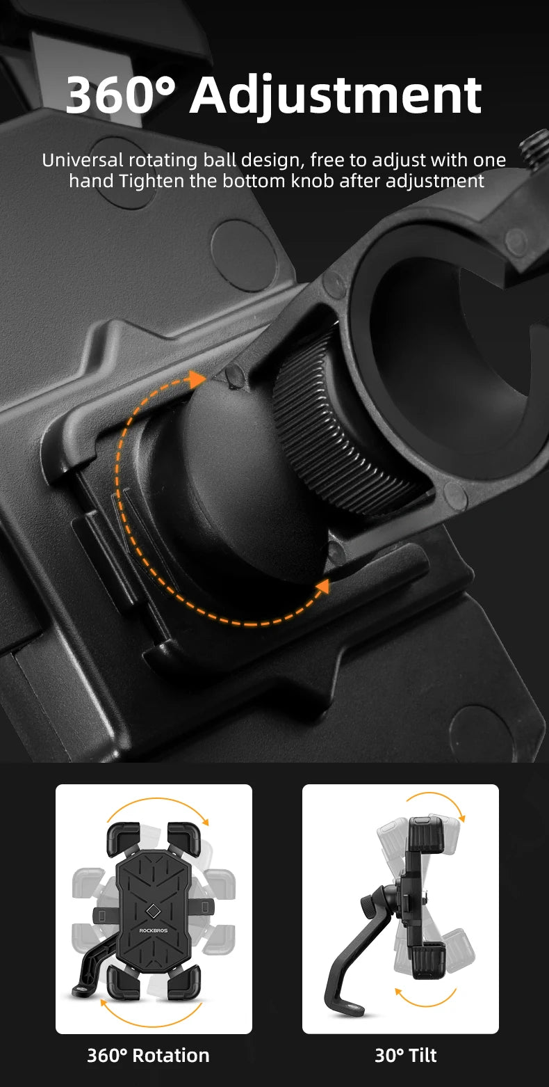 Gros plan sur un mécanisme de montage réglable à 360 degrés pour support de téléphone moto ou vélo