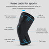 Black compression knee pad sleeve designed for sports with shock absorption and protection.