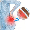 Diagram showing a human leg with an enlarged area of muscle tissue and blood vessels, illustrating muscle relaxation patches.