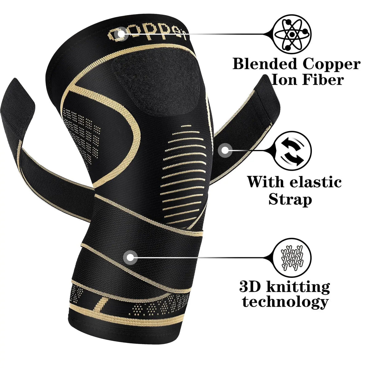 Copper-Infused Knee Compression Sleeve with Adjustable Strap