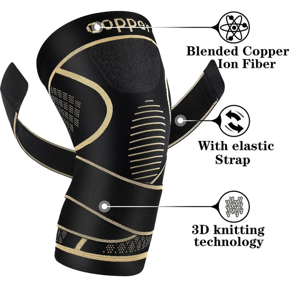 Copper-Infused Knee Compression Sleeve with Adjustable Strap