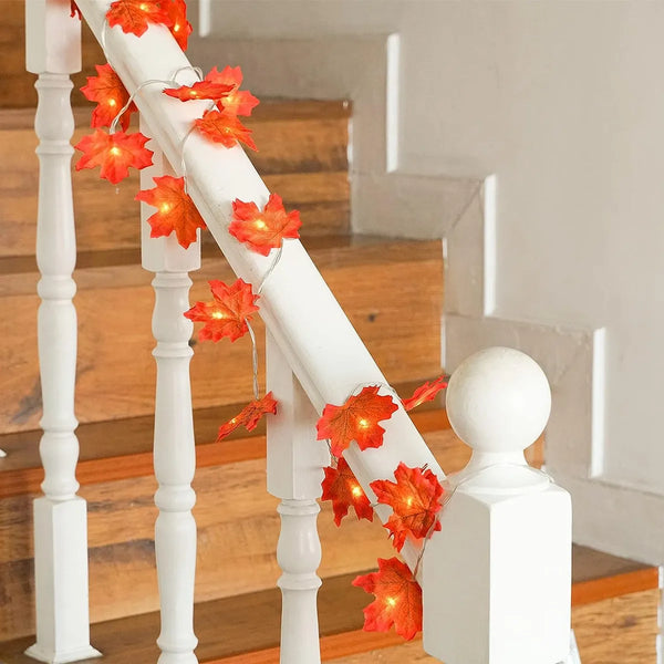 Maple Leaf LED String Lights – Battery Operated Waterproof Decor