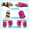 A set of protective gear including wrist, elbow, and knee pads for skates and scooters in pink and black.