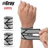 Two gray dual wrist support braces shown on a hand for relief
