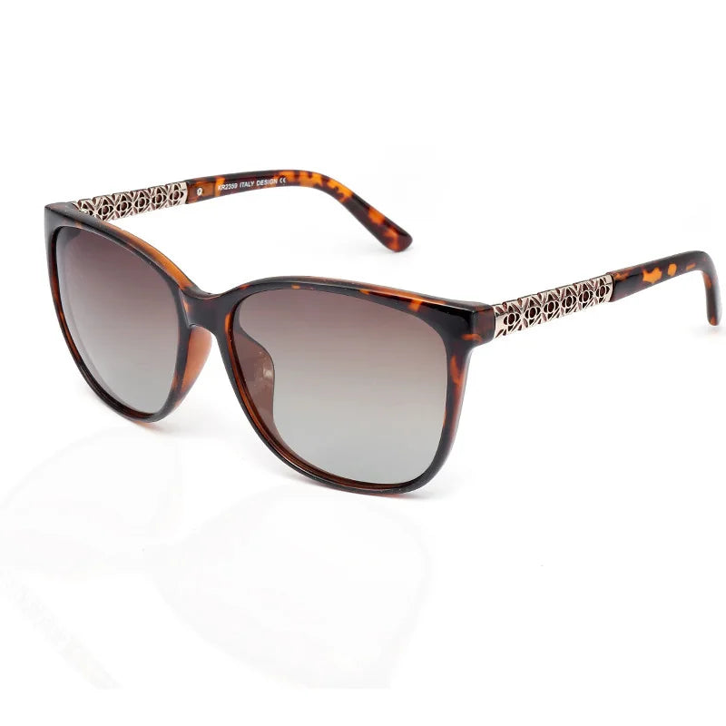 Brown tortoiseshell cat eye polarized sunglasses with gold accents