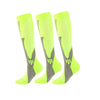Three pairs of neon yellow compression socks for athletes and medical use