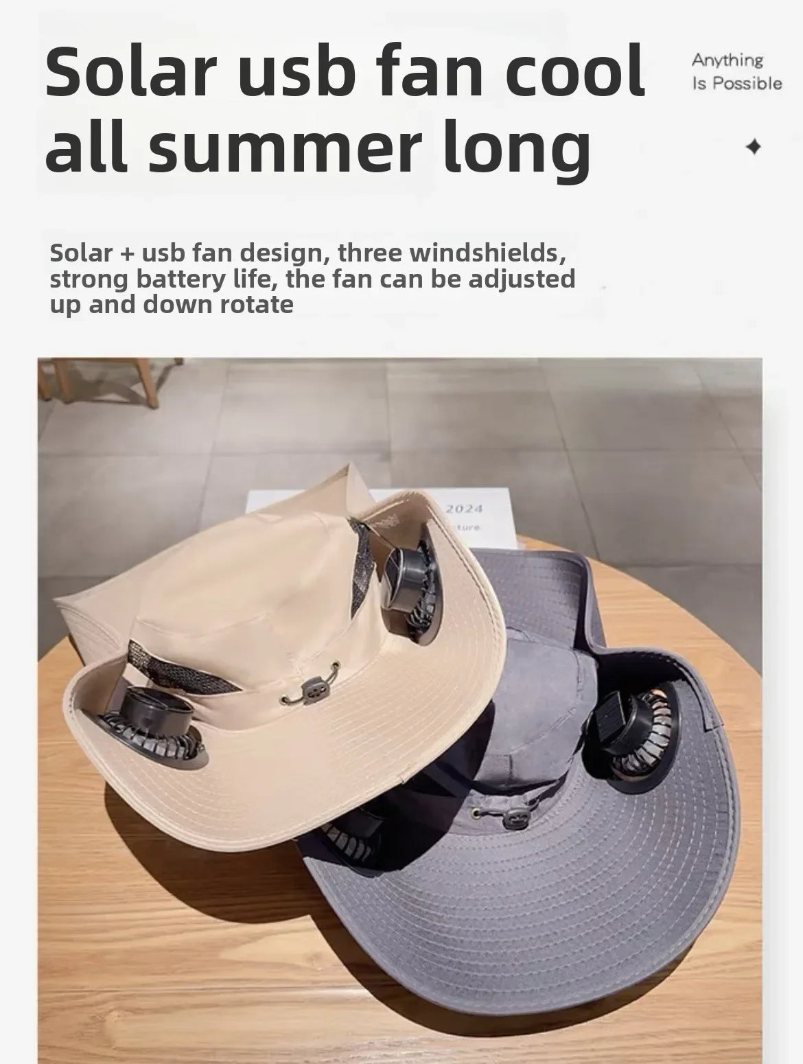 Solar-Powered Cooling Bucket Hat with USB Rechargeable Fan