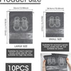 A set of ten reusable non-woven shoe storage bags in gray for storing sports shoes.