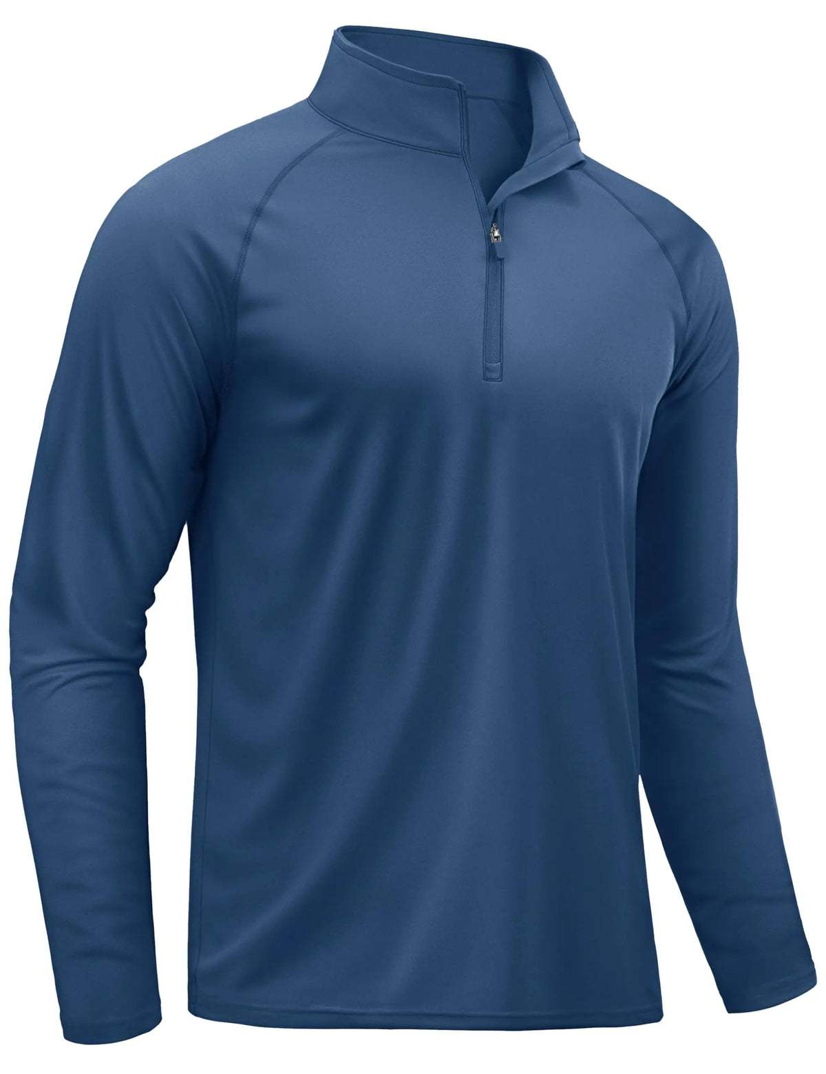 A navy blue men's lightweight UV protection long sleeve shirt shown in a full-length view.