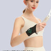 A woman is holding a white stick velcro wrist support brace for fitness.