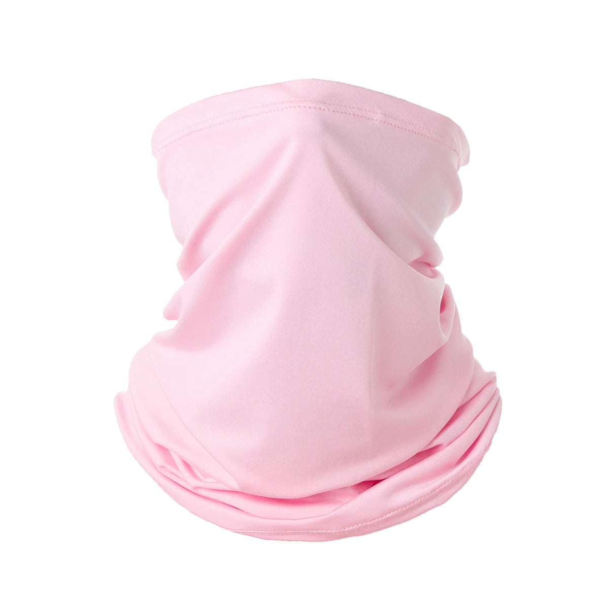 A light pink multi-functional UV protection head wrap and bandana.