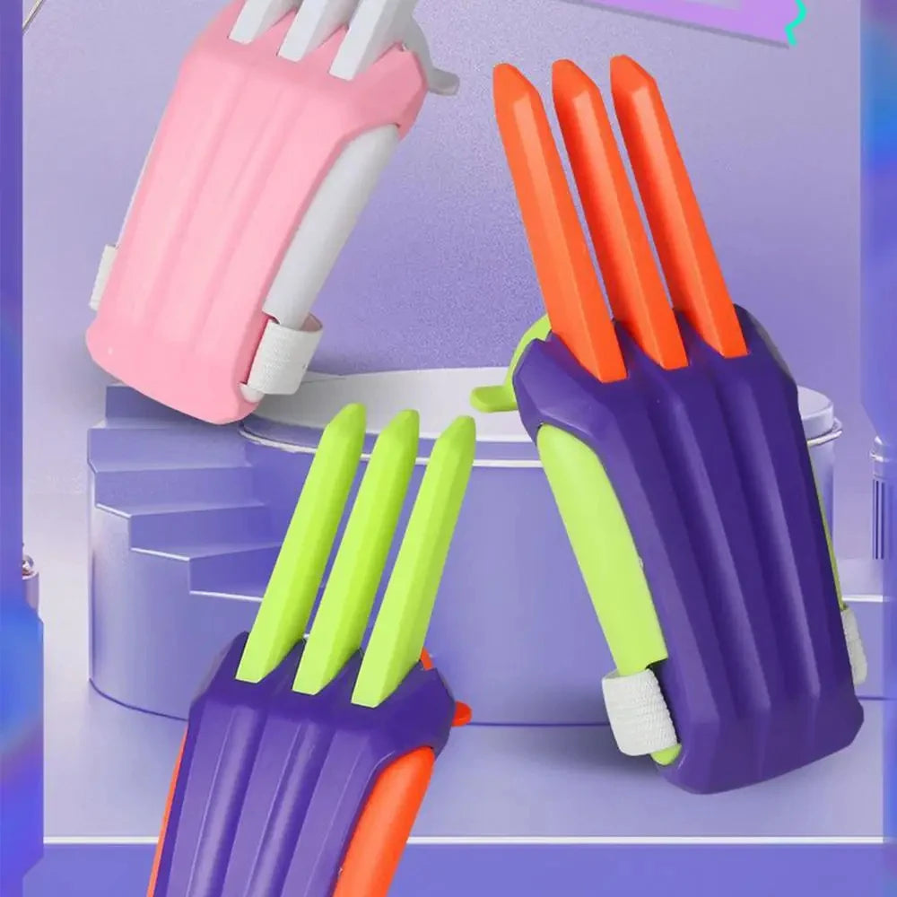 A set of colorful carrot-shaped fidget toys for stress relief, shown in various shades of orange, pink, and purple.