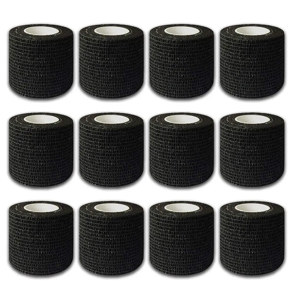 Rolls of black self-adhesive tattoo grip tape for securing tattoos